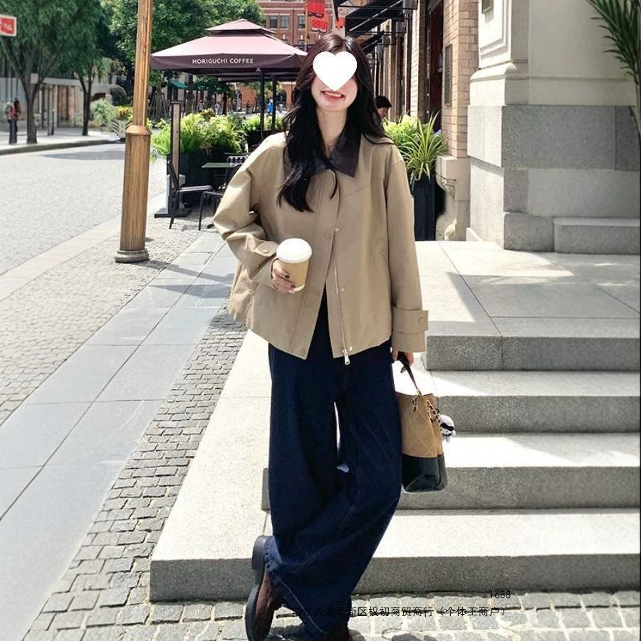 Plus-size (300 lbs) Korean style loose-fitting slimming fashion workwear jacket for women, autumn casual and versatile long-sleeved top.