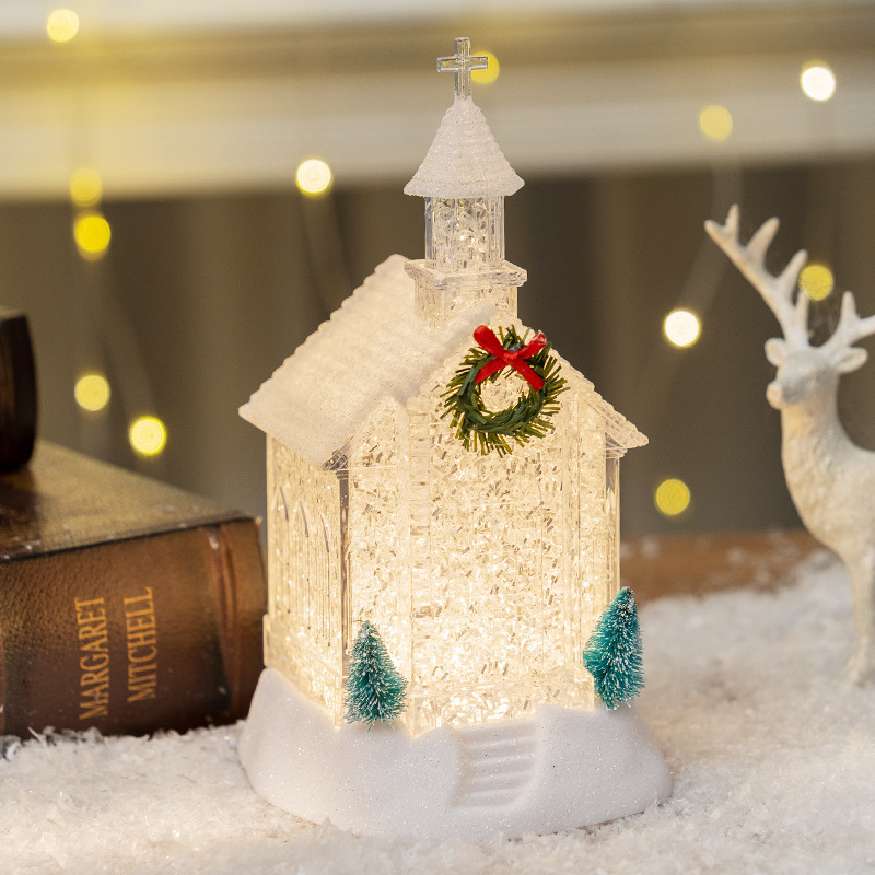 国境を越えたクリスマスデコレーション、クリスマス風ランタン、教会、クリスマスハウス、小さなギフト、装飾品、ナイトライト|undefined