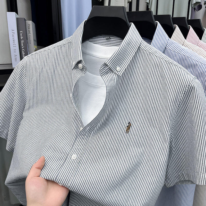 Directly from the Manufacturer, 100% Pure Cotton Men's Short-Sleeve Polo Shirt with Fine Stripes and Exquisite Embroidery, Casual Summer Shirt, Available for Dropshipping