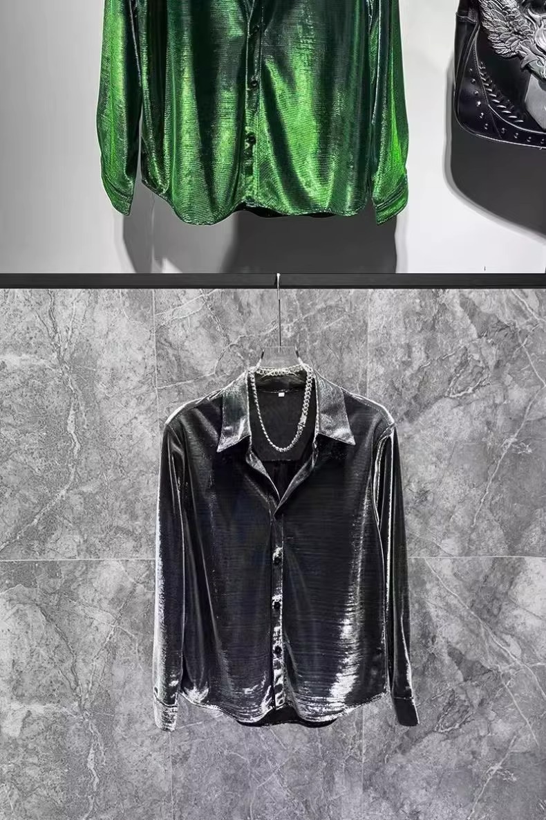 Men's High-End Liquid Colored Long-Sleeved Shirt Edgy Multi-Functional Club Inspired Fashionable Casual Cotton Polyester Shirt_viptrois.com