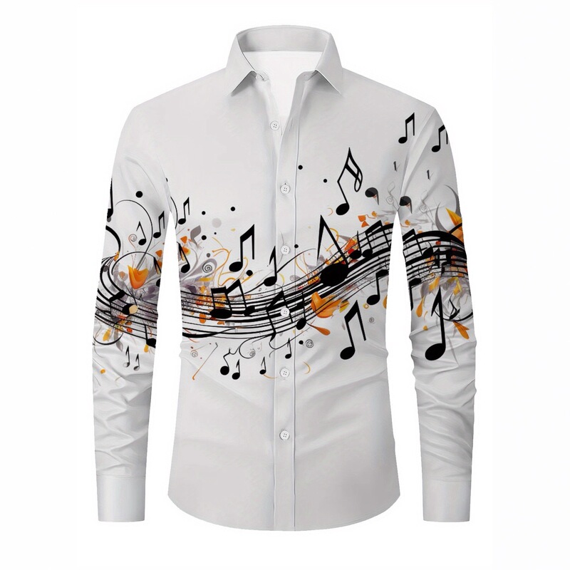 2025 Spring and Summer Men's Loose Casual Heart-Shaped Musical Note Long-Sleeved Shirt European and American Men's Shirts 2025 Spring and Summer Men's Loose Casual Heart-Shaped Musical Note Long-Sleeved Shirt European and American Men's Shirts