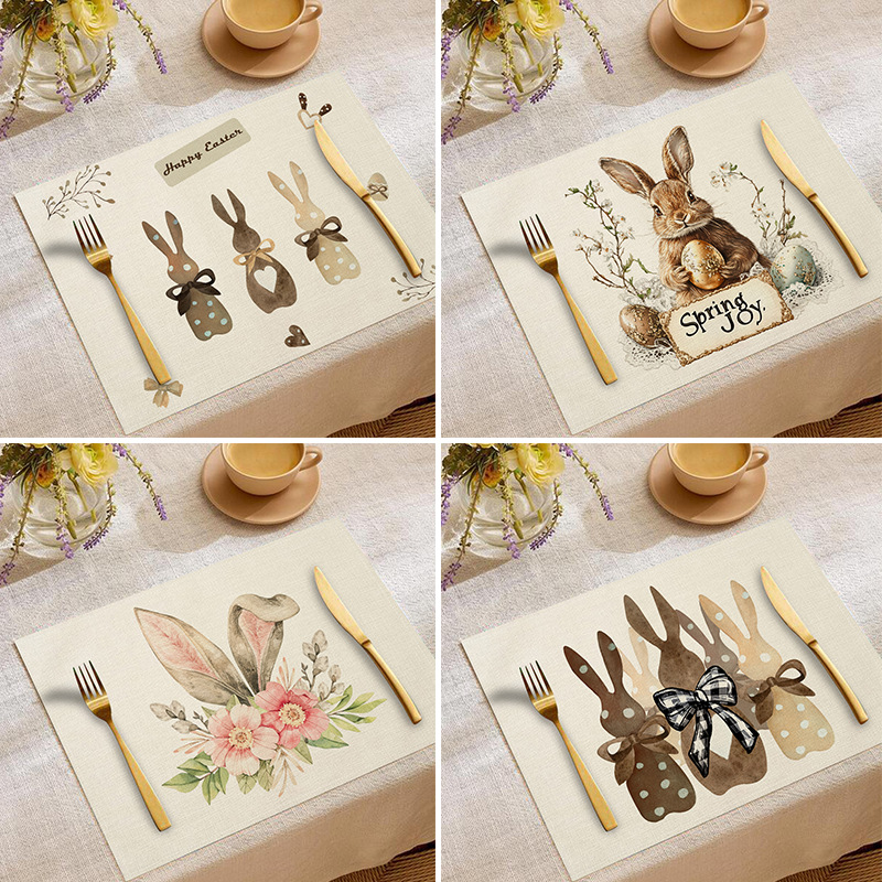 Amazon nuevo conejo mantel europeo y americano mantel de tela de Pascua decoración occidental mantel de lino resistente a las manchas al por mayor