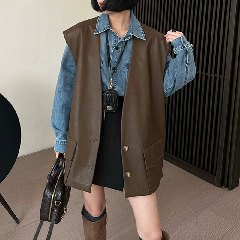 马甲女2025秋季新款时尚休闲港风纯色气质V领百搭中长款显瘦马夹|undefined