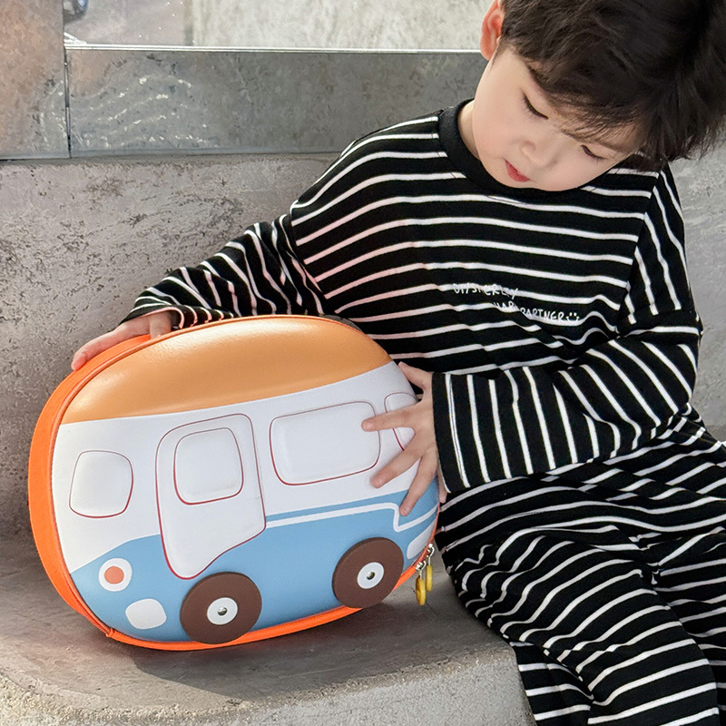Kindergarten clase pequeña mochila escolar para bebés linda mochila para niños y niñas con forma de autobús mochila para niños con cáscara de huevo ligera