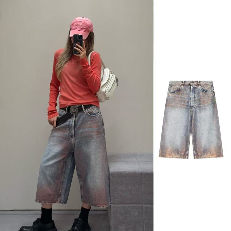 26Ss Ac* Correct Version Gold Embellished Cat Whisker Washed Vintage Denim Cropped Jeans Unisex 26Ss Ac* Correct Version Gold Embellished Cat Whisker Washed Vintage Denim Cropped Jeans Unisex