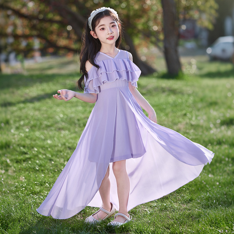 Children's Chiffon Dress Girls Summer Dress Girls Summer dress 2025 New Children's Front Short Rear Long Princess Dress