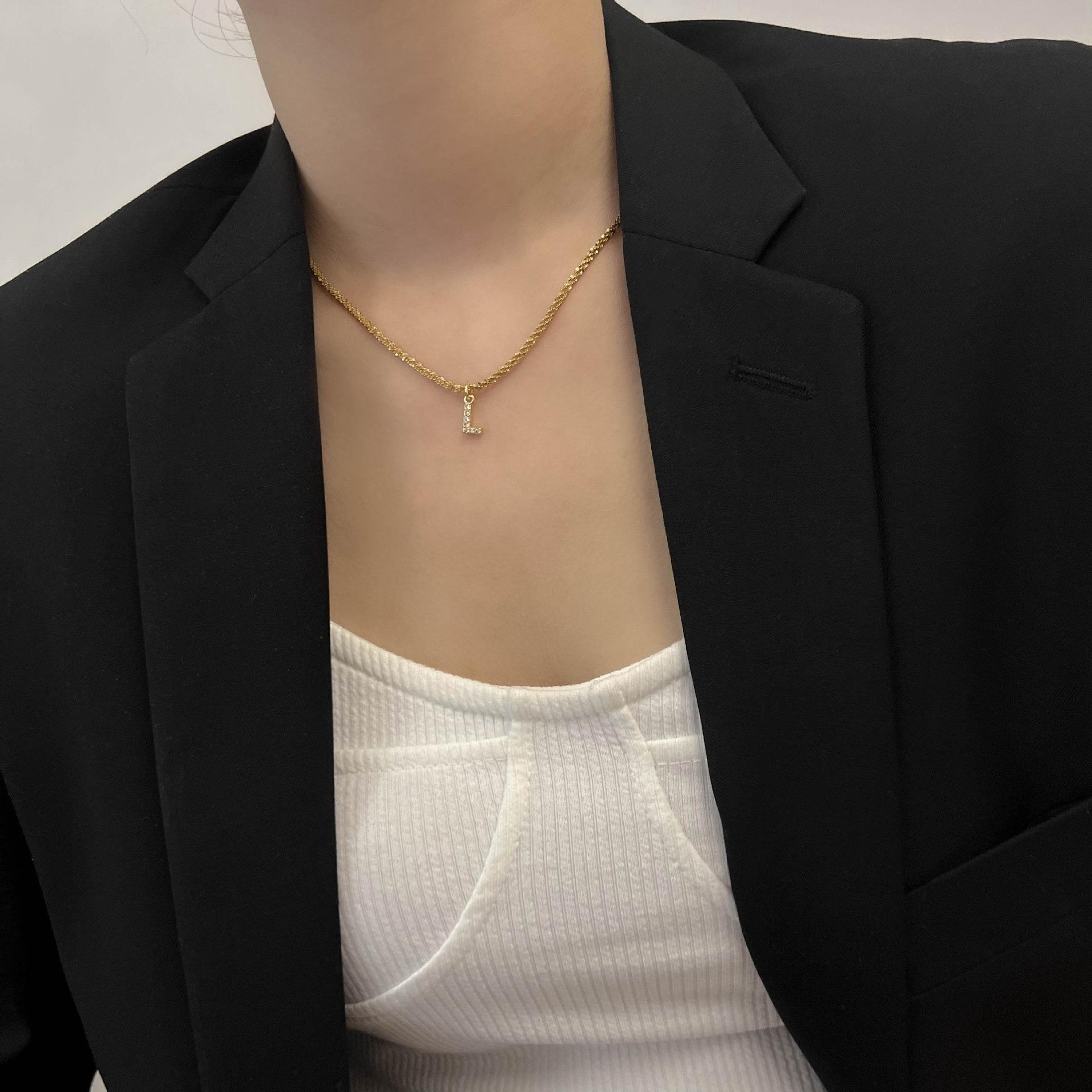 10g Weight Zircon Inlay Material Pendant Necklace Classification 1 Piece Quantity Holiday, Daily Occasion Titanium Steel Material Letter Pattern Women's Gender Plating, Inlay Design Simple Style, Classic Style Style Simple Style Classic Style Letter Titanium Steel Plating Inlay Zircon Pendant Necklace 6