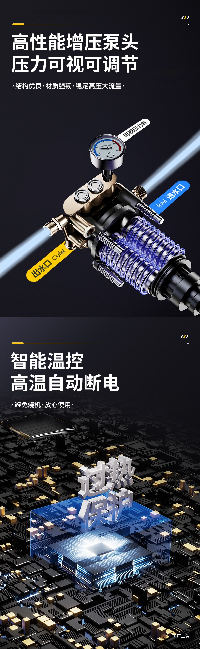Black Cat Car Washer High-Pressure Water Gun Household Powerful Floor Cleaning Brush Car Pump 220V High-Power Cleaning Machine Car Wash Peihui