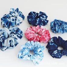 大理丽江古城扎染蓝染布艺大肠花松紧头花头绳发绳儿童成人发圈