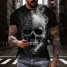 跨境3D数码印花男士T恤 动物骷髅头圆领休闲宽松短袖衫ME13