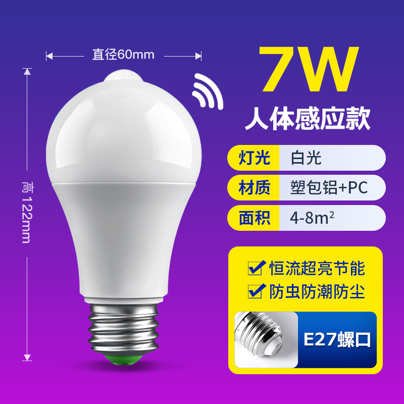 Bombilla LED con sensor de radar, sensor de cuerpo humano, control de sonido y luz, bombilla inteligente para propiedades, pasillos, ahorro de energía, casquillo E27.