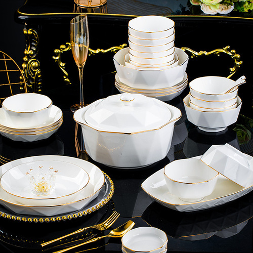 Jingdezhen ceramic tableware set rice bowl noodle bowl large soup bowl simple diamond bowl hand-painted gold gift logo