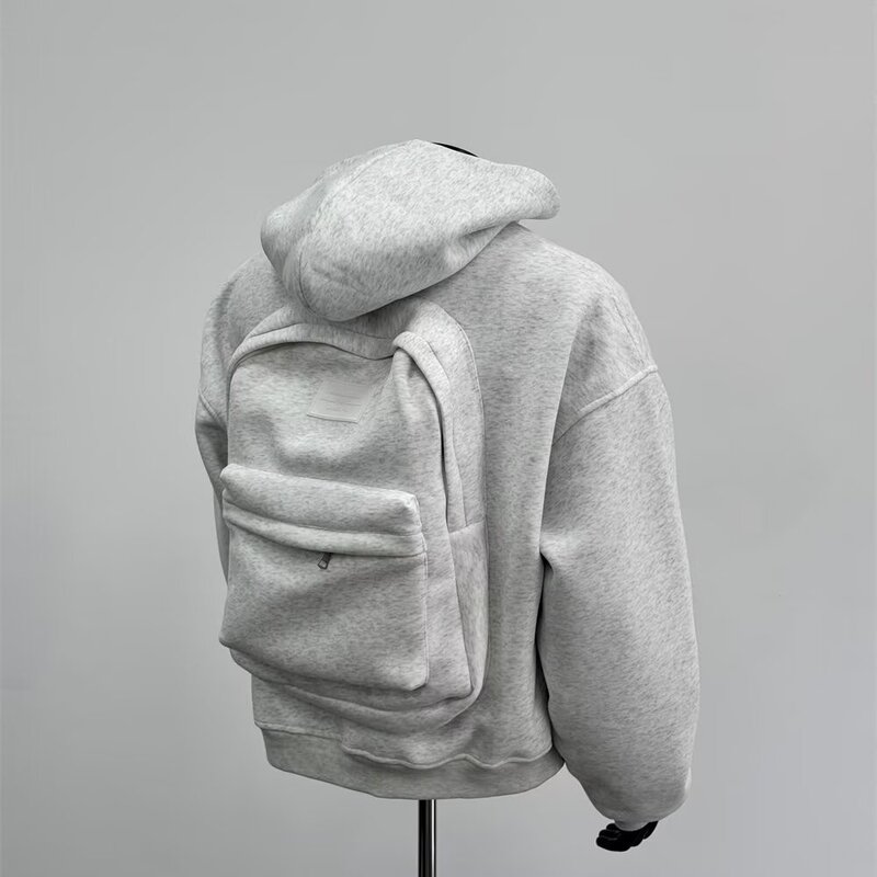 American-Style Design Hooded Sweatshirt with Backpack Pocket, Unisex, Spring and Autumn Trendy Brand, Heavyweight Loose-Fitting Zip-Up Jacket