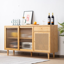 餐边柜实木靠墙矮柜原木日式客厅收纳柜现代简约茶水柜一体储物柜