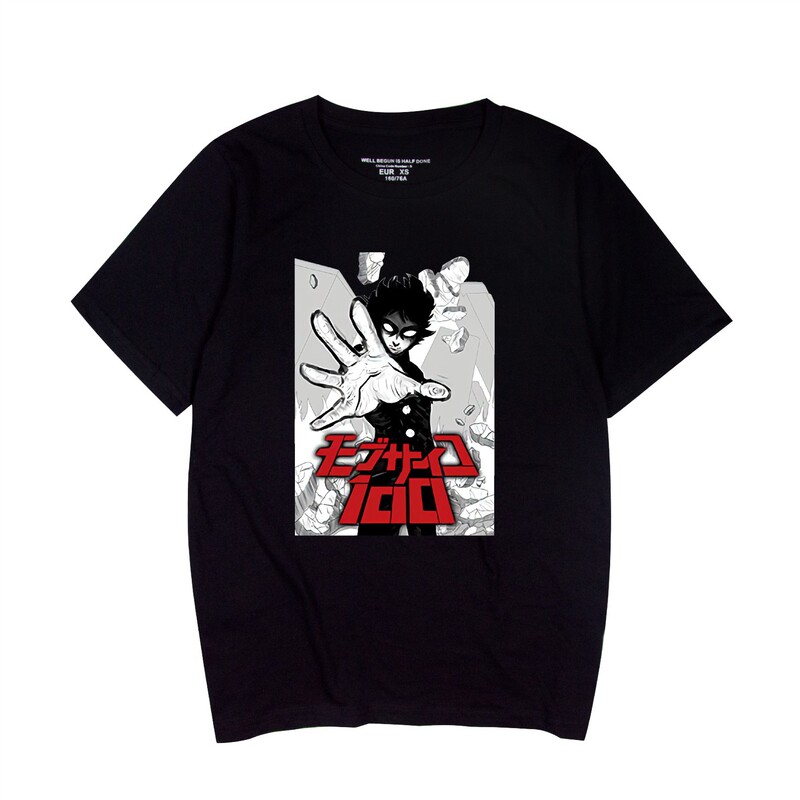 Foreign Trade Summer Street Style Mob Psycho 100 Printed Unisex Pure Cotton Short-Sleeve T-Shirt for Youth and Campus