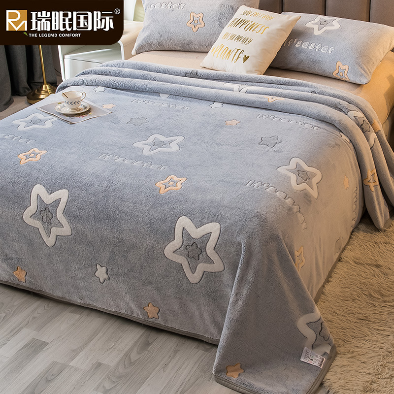 加厚珊瑚绒双面毛毯被法兰绒毯子冬季铺床床单宿舍学生单人午睡毯