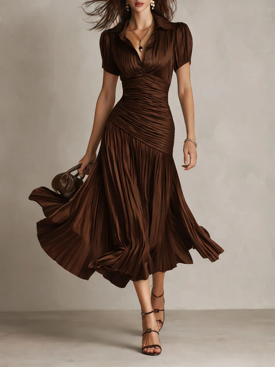 Elegantes Gestreiftes Satin Patchwork Kleid Für Den Urlaub_voghion.com