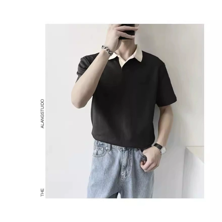 Summer silk polo, shirt for leisure, Japanese T-shirt, oversize