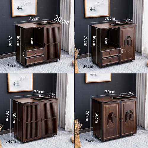 G3YN Tea Cabinet, Modern Chinese Style Solid Wood Sideboard for Home Living Room, Integrated Water Kettle, Walnut Wood with Wheels