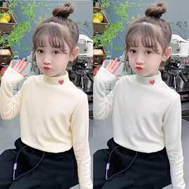 Y2581#儿童半高领春秋冬加厚双面女童内搭保暖长袖德绒t恤打底衫