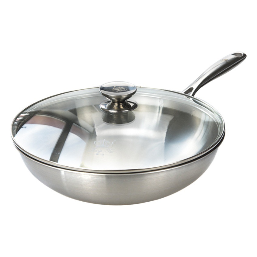Wok de titanio de fondo redondo WOK de titanio puro hogar no óxido wok no recubierto antiadherente wok freír cuchara estufa de gas adecuado