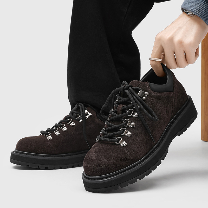 Round-Toe Classic Derby Shoes British Style Height-Increasing Thick-Soled Trendy Work Shoes Lace-Up Hiking Shoes Outdoor Personality Men's Shoes