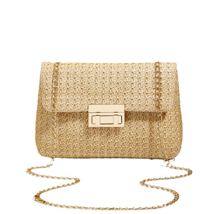 Bolsos de hombro de moda de paja de doble cerradura de viento dulce 2024 verano nueva moda versátil cadena de transporte de viaje bolsa de mochila image 5