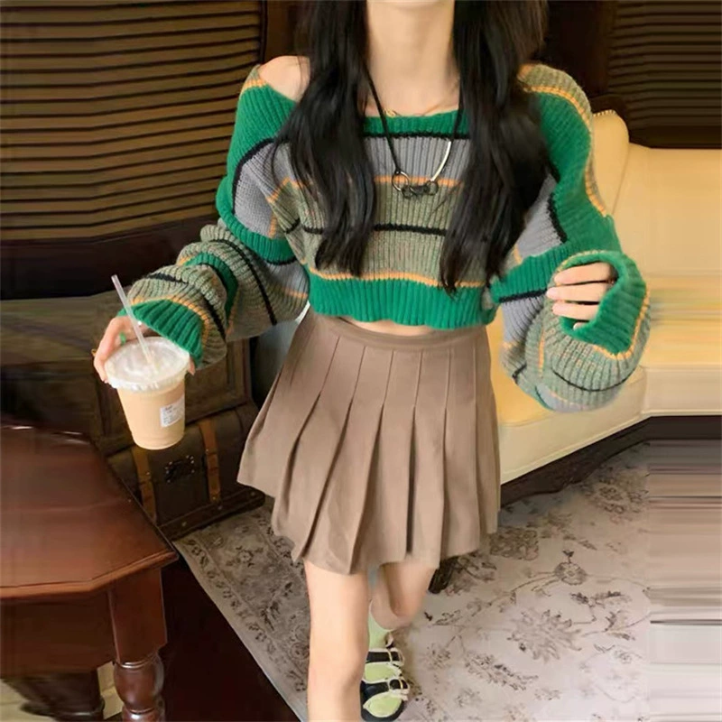 Короткий комплект, демисезонный связанный свитер, европейский стиль