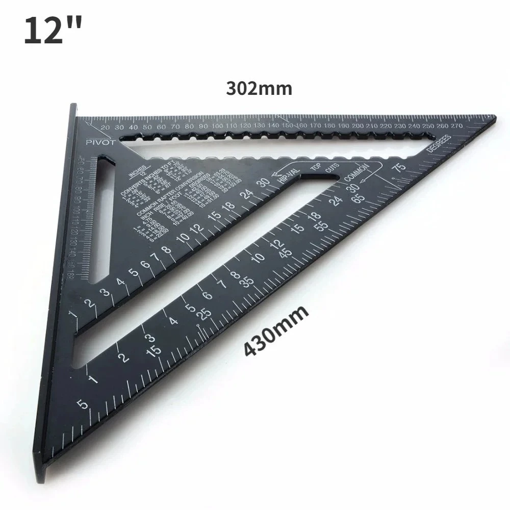 [Cross-border 7-inch/12-inch metric imperial aluminum profile black oxide triangle 90 degrees 45 degrees triangle ruler right angle ruler]