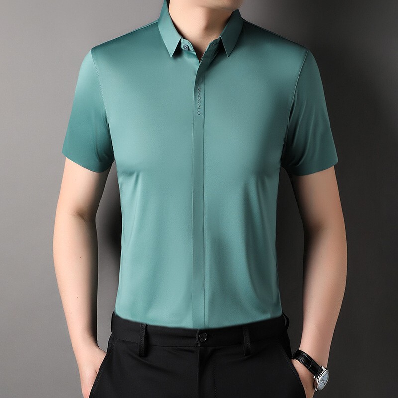 Summer New Solid Color Shirt Men's Short-sleeved Shirt 2023 Comfortable Breathable Full Traceless Half-sleeved Shirt for Men
