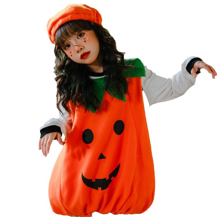 ハロウィンかぼちゃ装子供コスプレ衣装かぼちゃ赤ちゃんノースリーブ子供服ワンピースステージ演出服|undefined