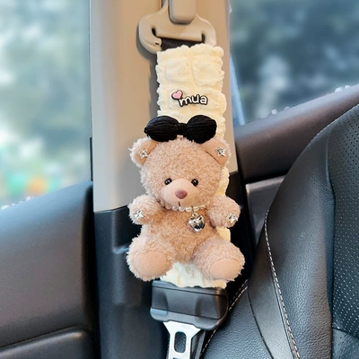 Car Seat Belt Shoulder Cover Cute Car Four Seasons Universal Soft Plush Children's Couple Anti-Ram Neck Women (Seat belt shoulder pad) - teddy-bear-puff-shoulder-protector-one