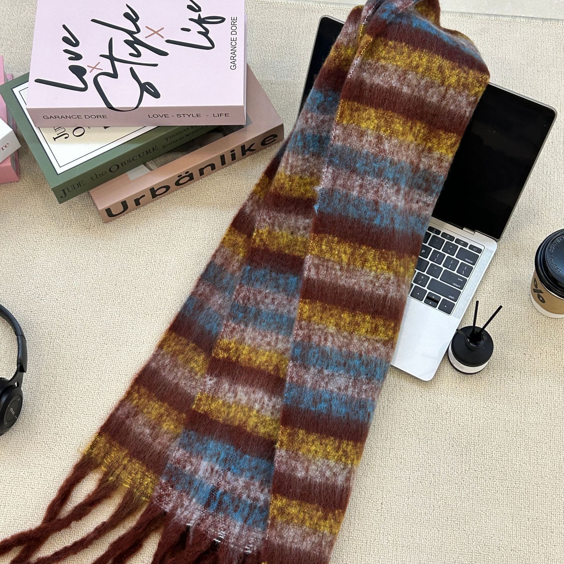 Nueva bufanda de cachemira de imitación Mohaw con rayas degradadas Mirad para mujer, edición coreana, versátil, para estudiantes y parejas_voghion.com