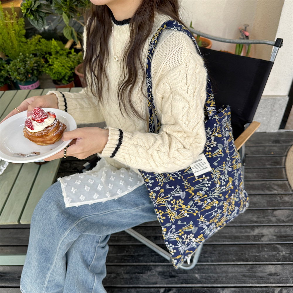 43204 ins Spring/Summer New Gentle small floral starry sky single-shoulder canvas bag with large capacity for girls' study bag undefined