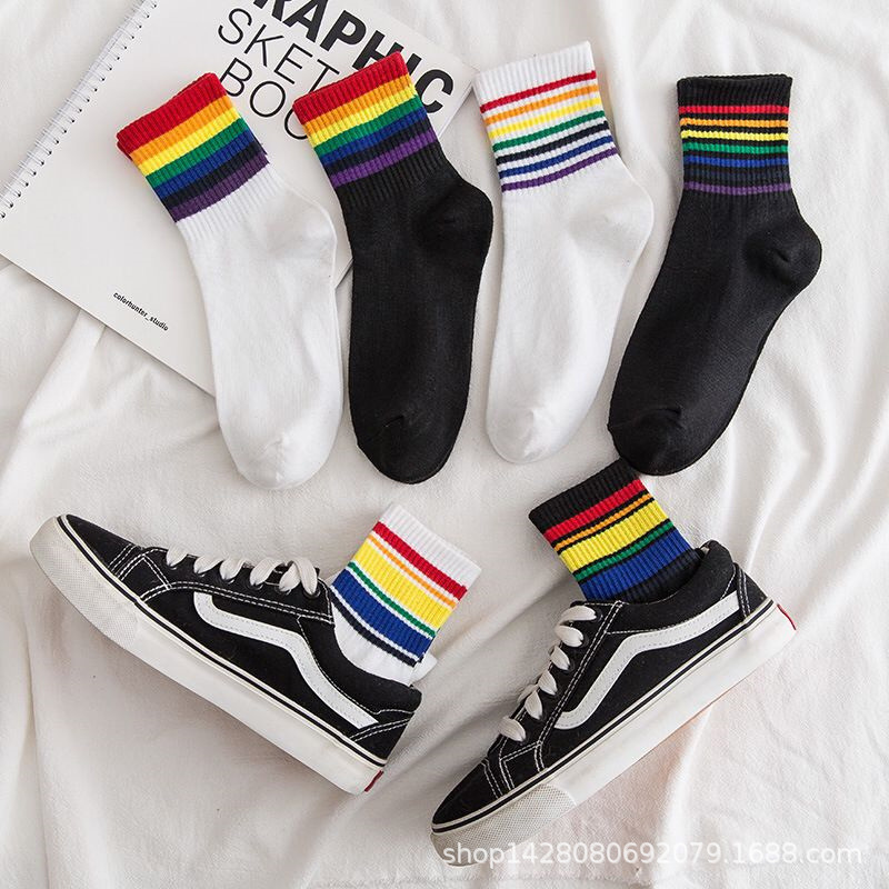 Cross-Border Export Shark Socks Ins Student Cotton Socks Wholesale Basketball White Sports Socks Autumn and Winter Rainbow Mid-Calf Socks Cross-Border Export Shark Socks Ins Student Cotton Socks Wholesale Basketball White Sports Socks Autumn and Winter Rainbow Mid-Calf Socks
