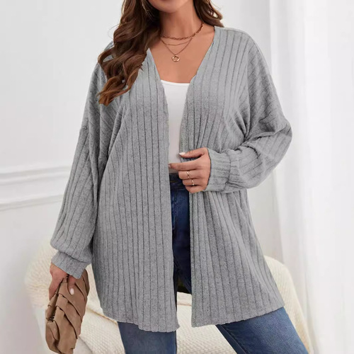Women's Knit Open Cardigan Top, Plain Color, Loose Fit, Long Sleeve for Autumn/Winter in Europe and America