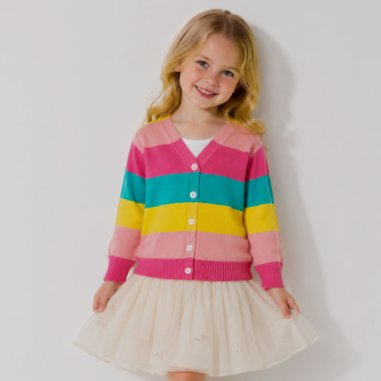 Wholesale Spring/Autumn New Korean Style Rainbow Thin Children's Cotton Sweater Cardigan Girls' Knitted Outerwear Children's Clothing