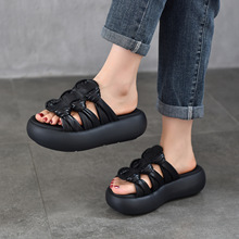 复古休闲厚底外穿头层牛皮女式凉拖鞋2025夏季新款真皮一字拖轻便