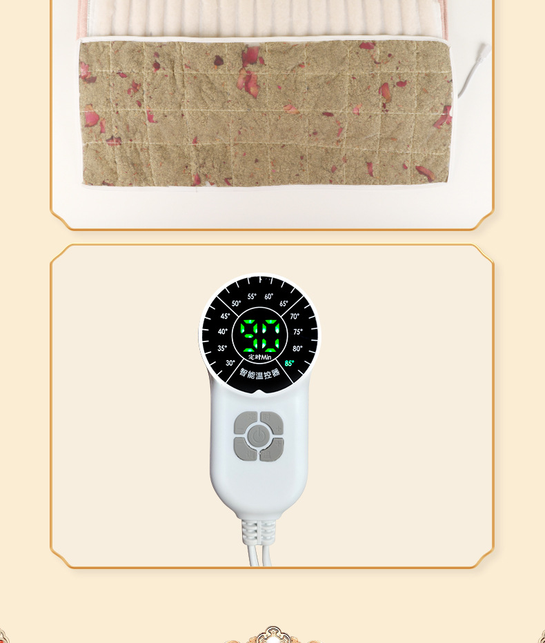Electric Heating Sea Salt Herbal Compress Bag with Mugwort and Rose for Waist Belly Back and Knee Warm Care in use
