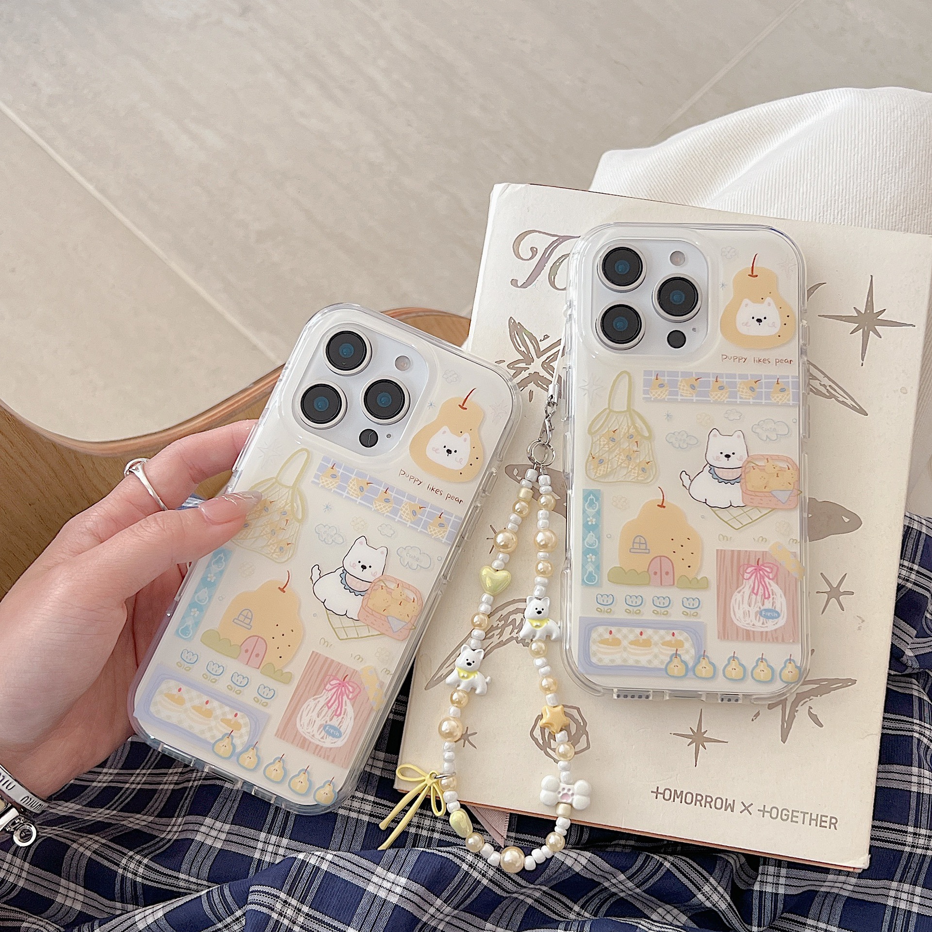 Linda caricatura linda pera cachorro para iphone16 Apple 15ProMax funda para teléfono móvil 14 mujer 13 pulsera