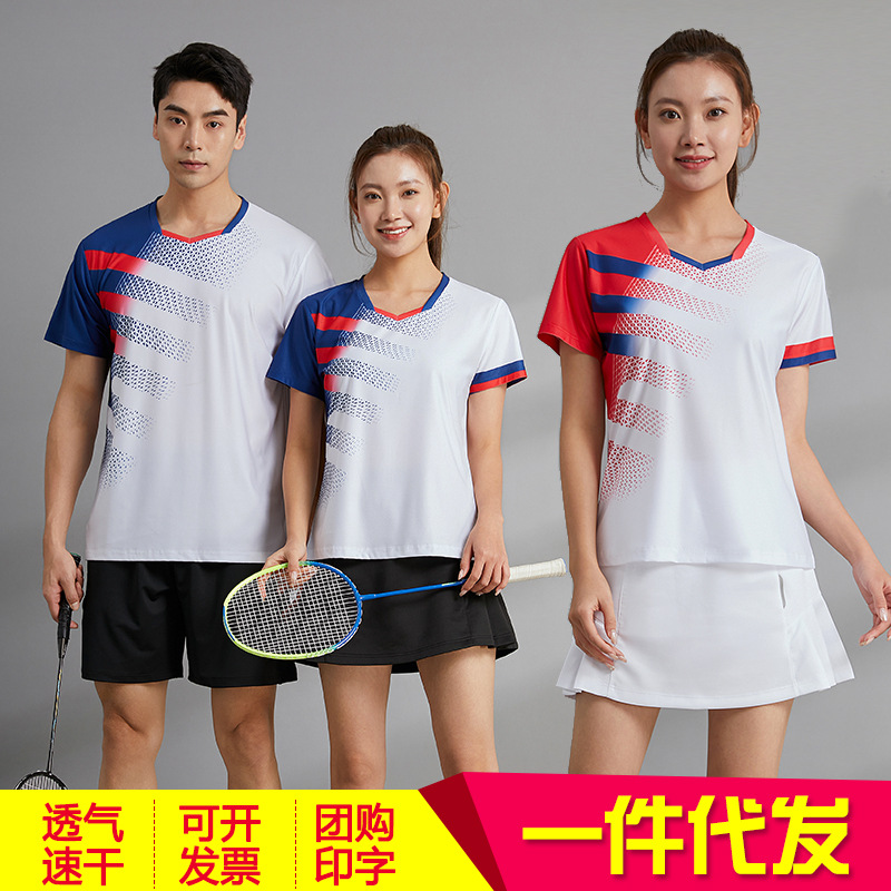 Quick-drying badminton clothes men's and women's short-sleeved breathable volleyball new table tennis sports suit competition clothes printed LOGO
