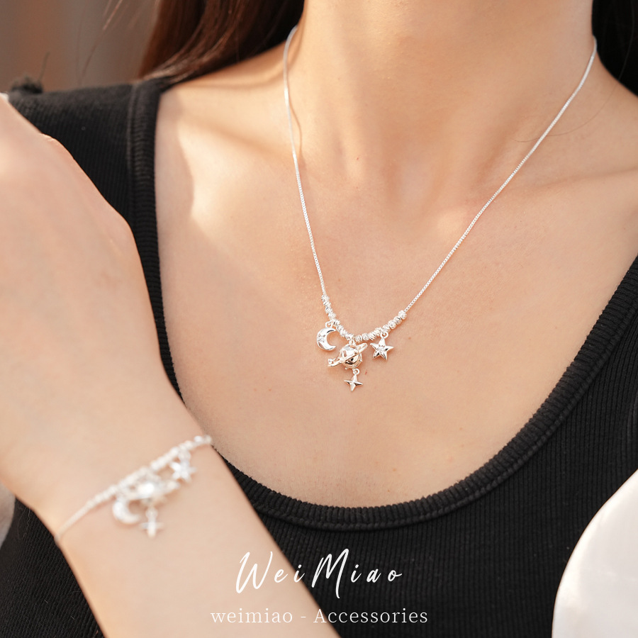 Piedra de roca, luna, estrellas, collares de Saturno, lujo ligero, nicho, moda diaria, conjunto de joyas al por mayor image 3