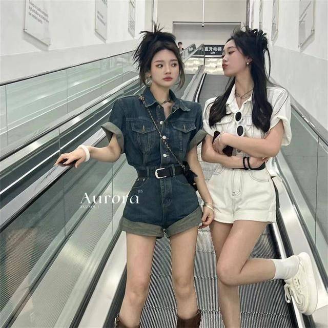 Denim Jumpsuit Women's Summer New Hong Kong Style Retro Fashionable Street Style Jumpsuit Suit