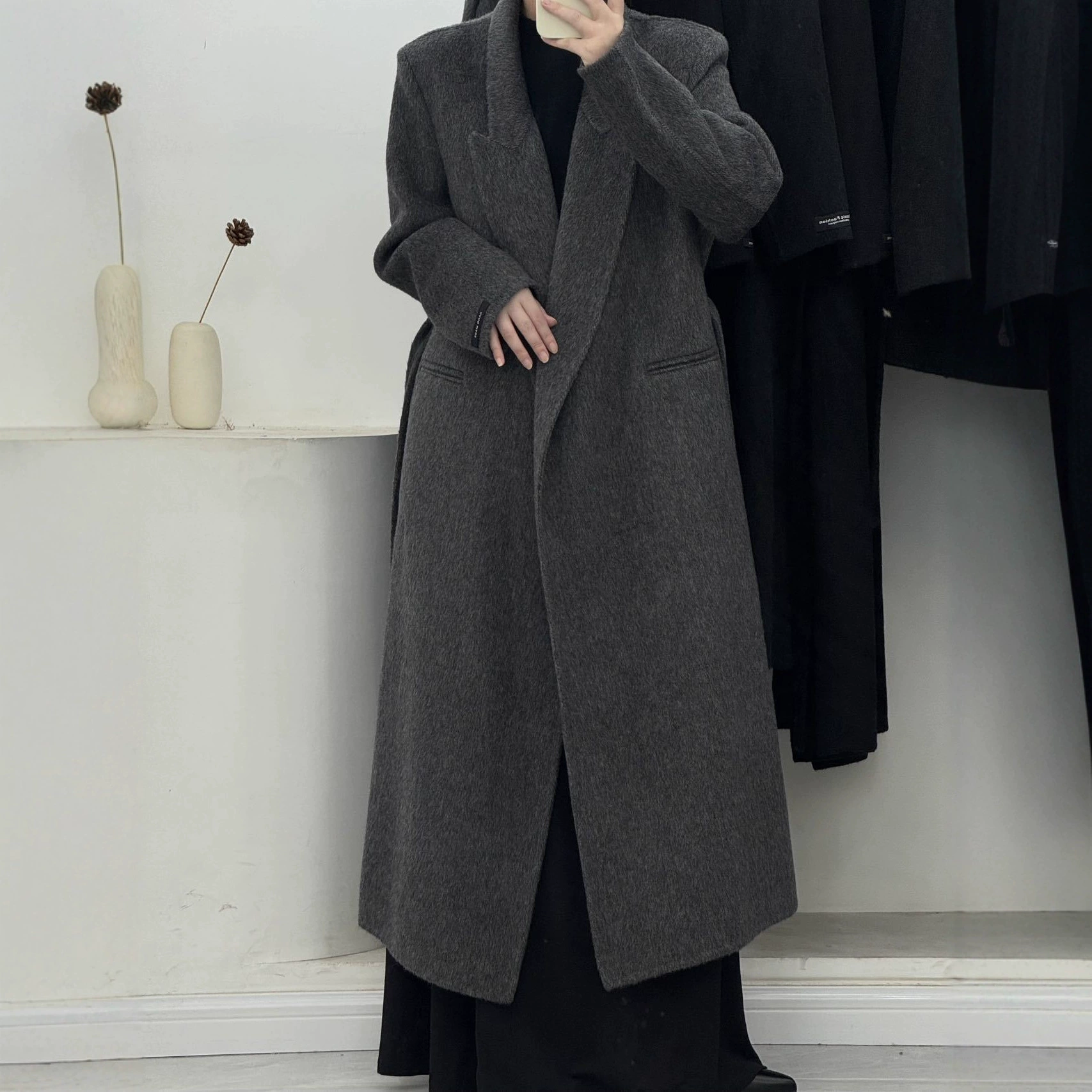 [Мока Латте] Широкие плечи и двухстороннее шерстяное пальто женское зимнее темпераментное длинное высококлассное корейское пальто