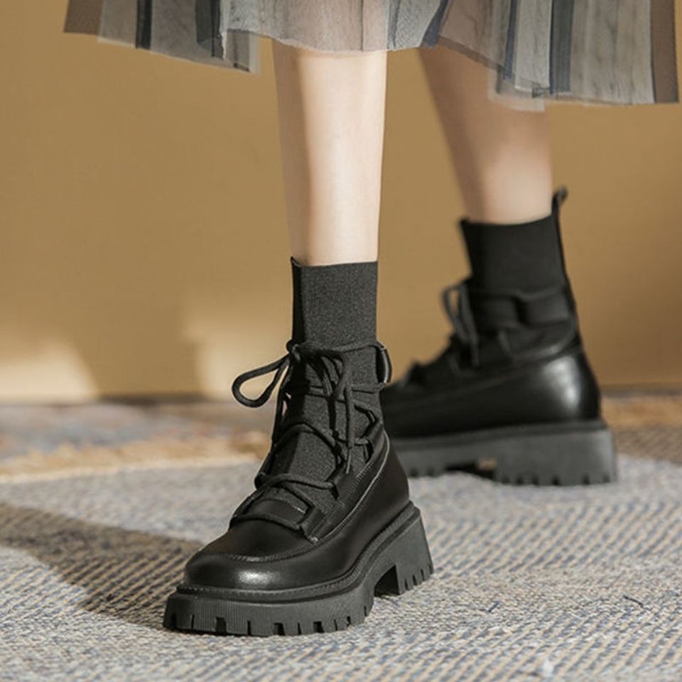 Hailun Pavilion Martin Boots Summer Women's 2021 New Boots Thick-Soled Women's Boots Spring and Autumn Single Boots Black Short Boots