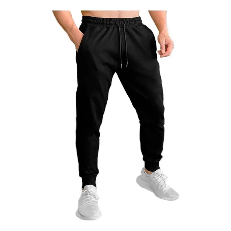 Men's Loose Black Cropped Pants, Autumn Thin Jogger Pants, Casual Pants, Plus Size Solid Color Blank Version, 9-Point Pants
