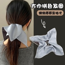AB面双拼缎面方巾发圈头饰时尚扎马尾发绳丸子头橡皮筋女头绳发饰