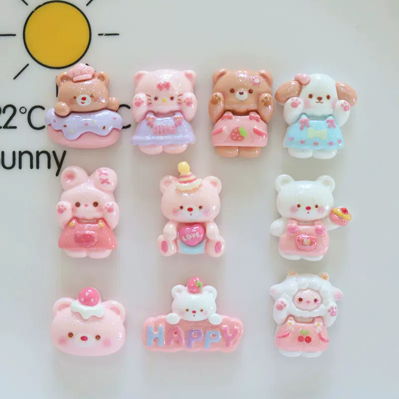 闪粉树脂配件批发 小熊小兔小羊 DIY小饰品儿童发夹装饰材料