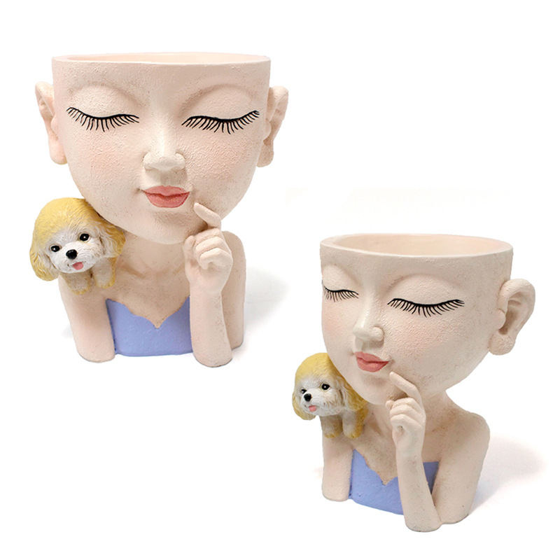 Amazon New Girl Dog Planter Ornament Creative Resin Succulent Planter Decor Landscape Ornament Wholesale