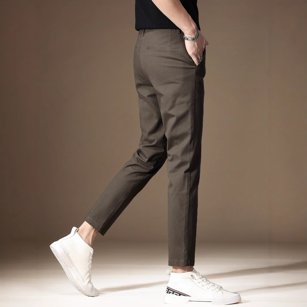 Elite brown summer thin fitted men's cotton trousers for work and…